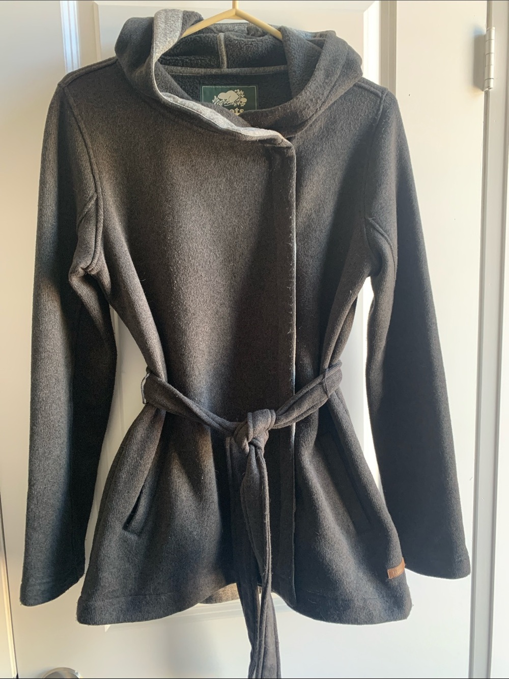 Roots Charcoal Hooded Coat with Belt